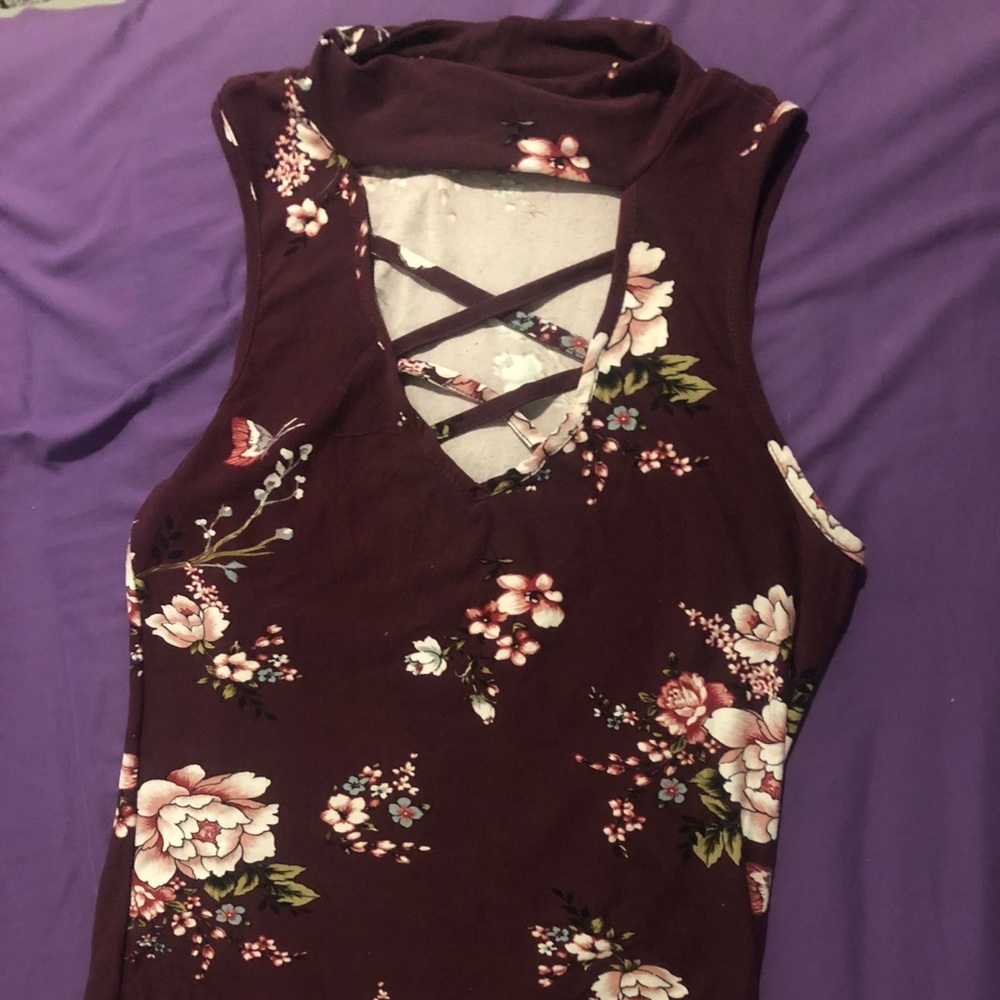 Purple Floral Mock Collar Tank